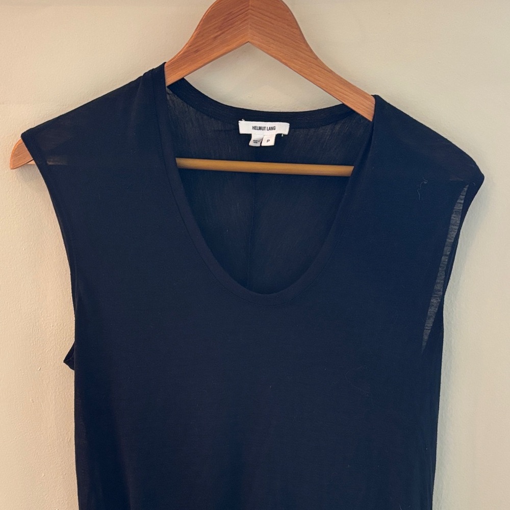 Helmet Lang Long Chic Black Muscle Asymmetrical Tank with Elongated, Draped Back